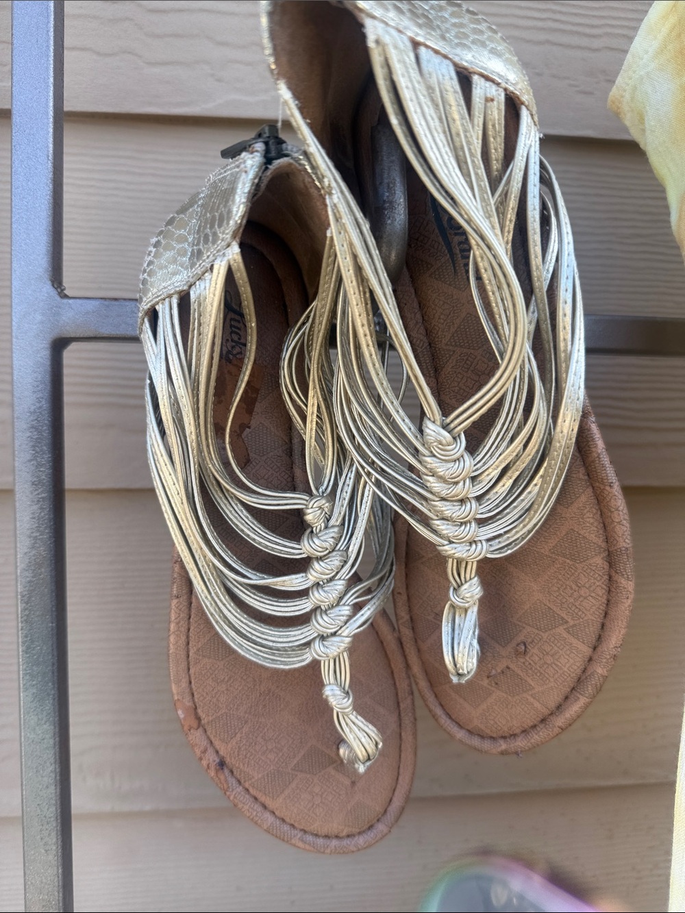 Lucky Brand Metallic Gold Braided T-Strap Sandals